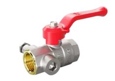 Кран шаровой латунный с дренажем и воздухоотводчиком трехходовой LD Pride 44.15.В-В.С.Р  Ду 15 Ру 40 рычаг (red)