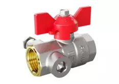 Кран шаровой латунный с дренажем и воздухоотводчиком трехходовой LD Pride 44.15.В-В.С.Б  Ду 15 Ру 40 бабочка (red)