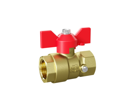 Кран шаровой латунный для манометра LD Pride 44.15.В-В.2М.Б Ду 15 Ру 40 бабочка (red) с биркой