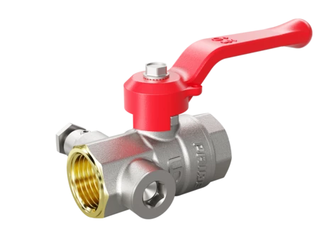 Кран шаровой латунный с дренажем и воздухоотводчиком трехходовой LD Pride 44.15.В-В.С.Р (red) Ду 15 М20 Ру 40 рычаг