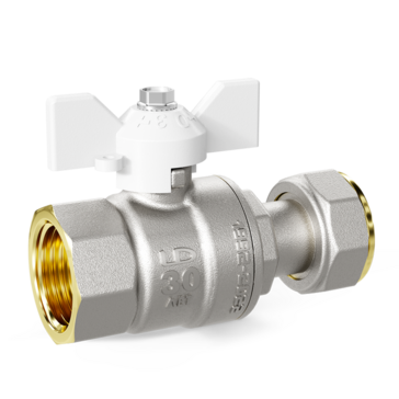 Кран шаровой латунный с накидной гайкой LD Pride 47.15.В-НкГк.Б Ду 15 Ру 40 бабочка (white)