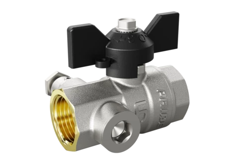 Кран шаровой латунный с дренажем и воздухоотводчиком трехходовой LD Pride 44.15.В-В.С.Б Ду 15 М20 Ру 40 бабочка