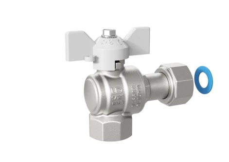 Кран шаровой латунный угловой с накидной гайкой LD Pride 47.15.В-НкГк.У.Б Ду 15 Ру 40 бабочка (white)