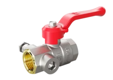 Кран шаровой латунный с дренажем и воздухоотводчиком трехходовой LD Pride 44.15.В-В.С.Р  Ду 15 Ру 40 рычаг (red)