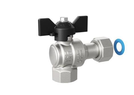 Кран шаровой латунный угловой с накидной гайкой LD Pride 47.15.В-НкГк.У.Б Ду 15 Ру 40 бабочка с биркой