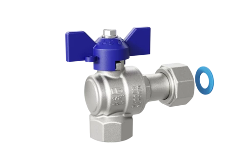 Кран шаровой латунный угловой с накидной гайкой LD Pride 47.15.В-НкГк.У.Б Ду 15 Ру 40 бабочка (blue)