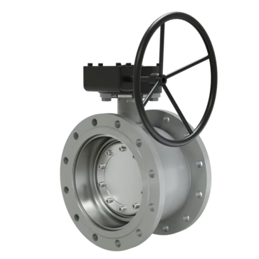 Поворотно-дисковый затвор 3-х эксцентриковый LD с редуктором L из стали 20, ПДЗ.Ф.Р.300.025.02 с редуктором L